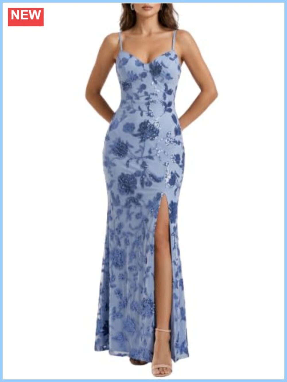 Sequin Maxi Prom Dress Floral Lace Up Mermaid Formal Evening Gown with Slit